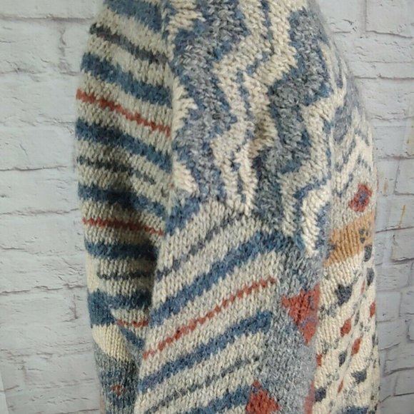 Vtg Nordic Fair Isle Ski Lodge Wool Mens Sweater - Picture 4 of 7